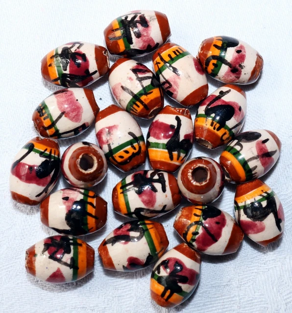 20 Keramik Perlen Peru,14 mm, braun oval Inka Indianer Schmuck Perle Lama Anden