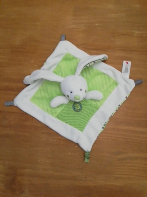 NICOTOY Simba Toys DOUDOU LAPIN PLAT Carré POIS VERT BLANC OISEAU BRODE