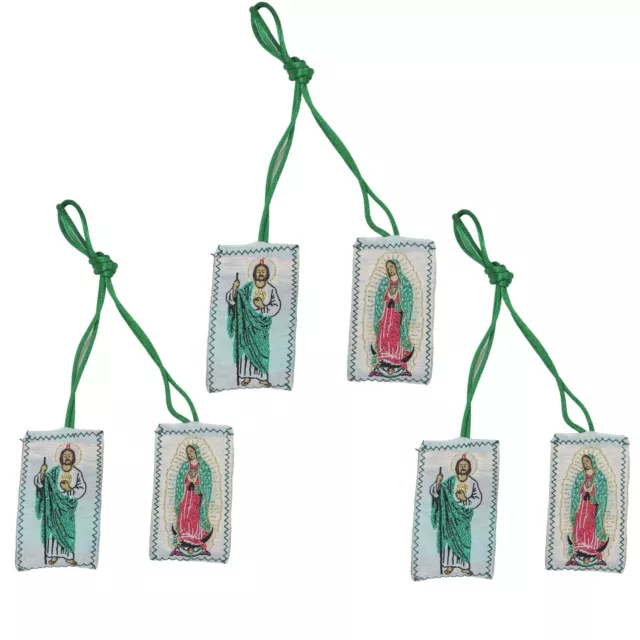 Large Catholic Green Saint Jude and Our Lady Of Guadalupe Cloth Scapulars,3 Pack