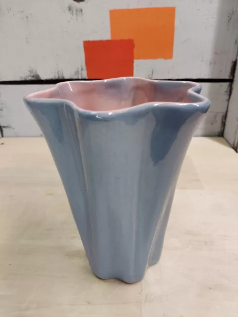 Red Wing Pottery Vase #887 Blue with Pink interior
