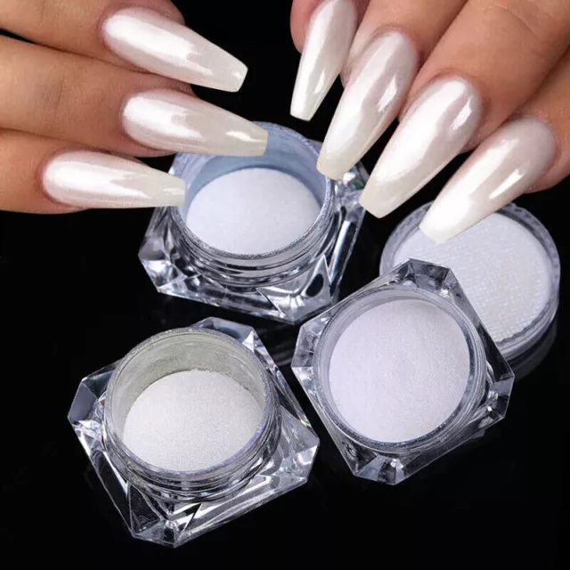 Pigmento de cromo blanco perla uñas arte cristal brillo polvo esmaltado rosquilla↕