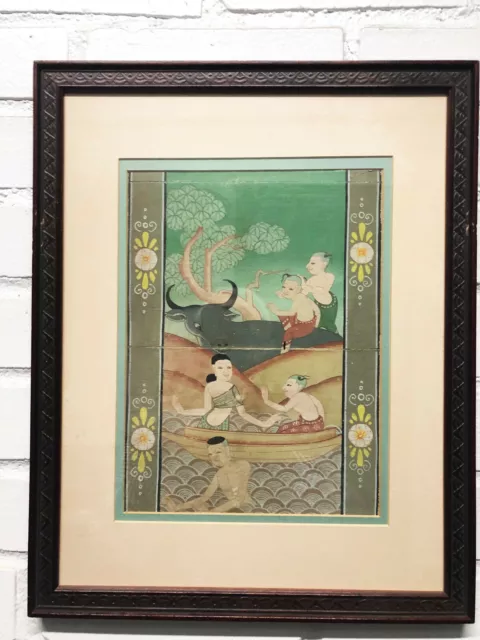 PAIR#2: Antique THAI MANUSCRIPT GOUACHE PAINTINGs - 19TH CENTURY - THAILAND