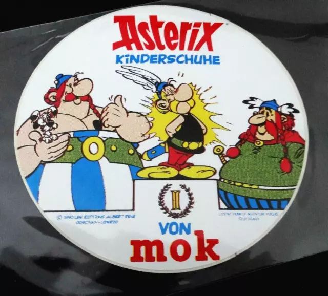 Werbe-Aufkleber Asterix Obelix Majestix Idefix Kinderschuhe von mok 80er Jahre