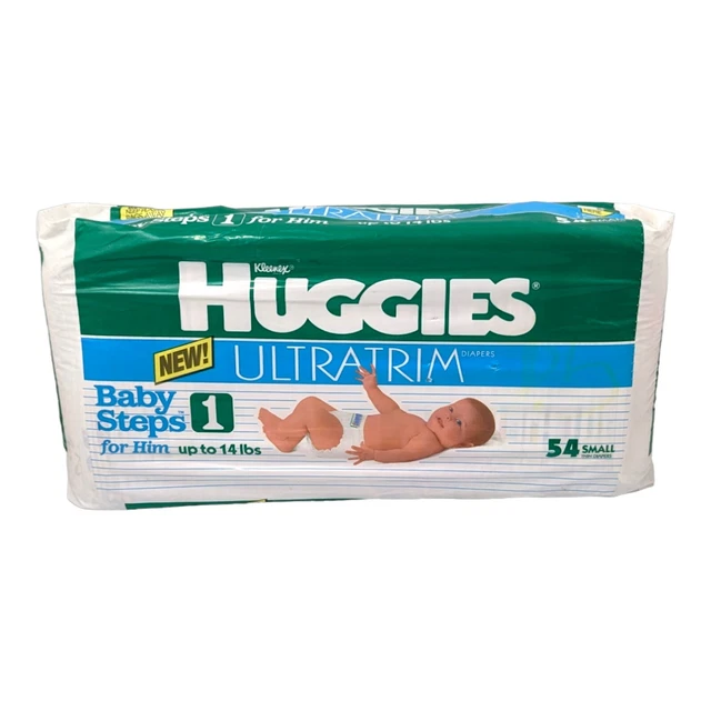 Vtg New 1992 Kleenex Huggies Ultratrim Baby Steps For Him Size 1 Up To 14Lbs