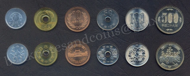 JAPAN COMPLETE FULL COIN SET 1+5+10+50+100+500 Yen 1997-2017 Heisei UNC LOT of 6
