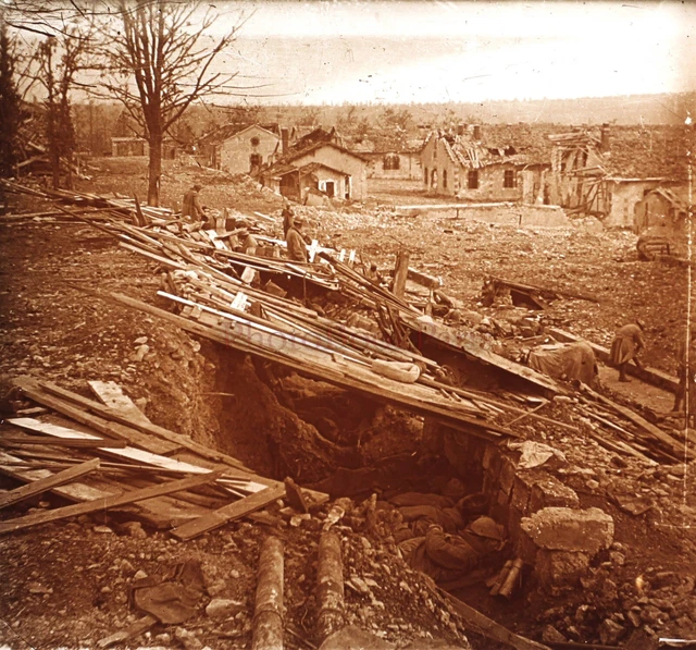 Plaque De Verre Stéréoscopique Originale – Train En Gare, Guerre 14-18, Sépia