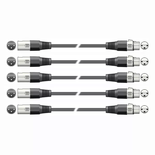 Pack Of 5 Dmx Lighting Lead Cable - 1.5 Metres - Female Xlr To Male Xlr (Rm2)