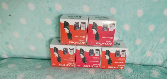 250 tiras reactivas guía Accu-Chek ~ 5 cajas de 50 Exp 5 y 7-2024