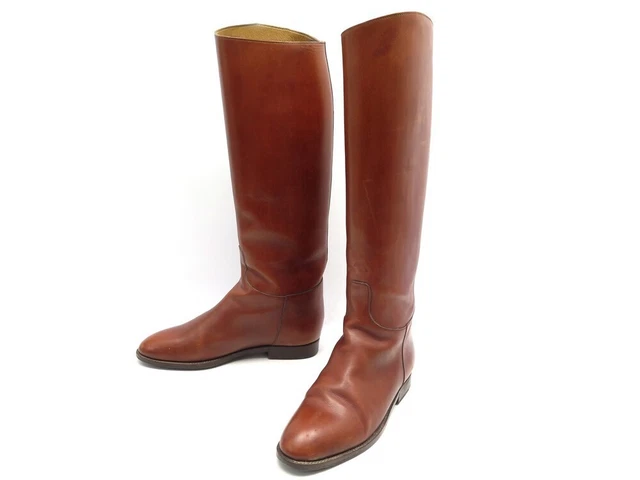 Chaussures Hermes Bottes Cavalieres 37 En Cuir Camel + Boite Leather Boots 1800€