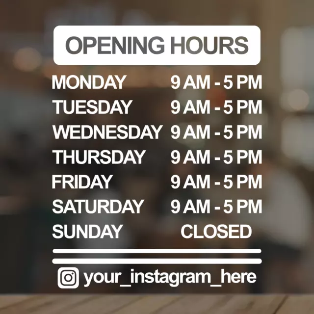 Opening Hours Sticker Decal Window Business Sign Custom Shop Store Door Trading