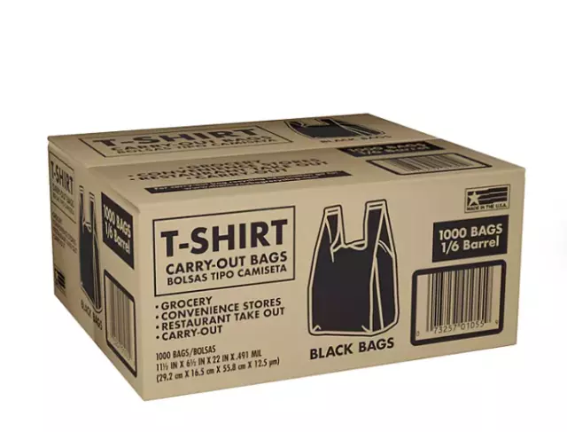 Black T-Shirt Bags Plastic Grocery Store Shopping Carryout Bags (1,000 ct.)