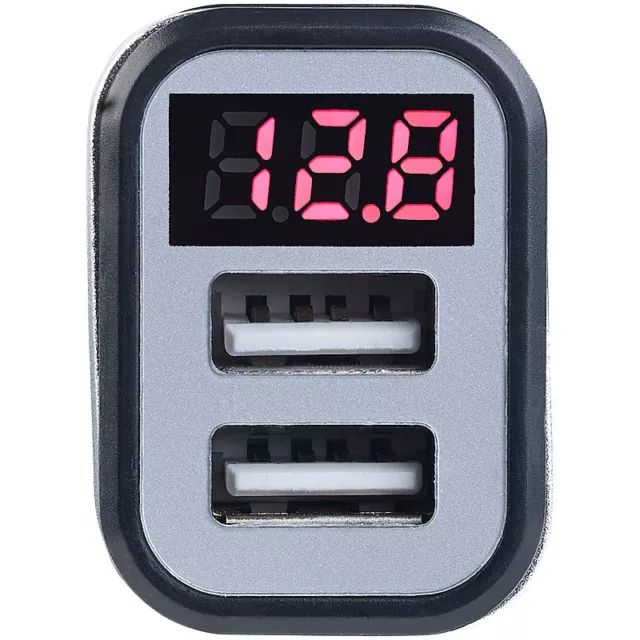 revolt Kfz-USB-Ladegerät mit Spannungswarner, LED-Display, 2x USB, 3,1 A