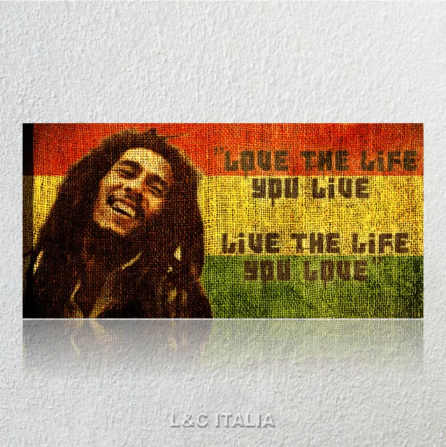 Bob Marley 4 QUADRO 90x45 STAMPA TELA ARREDAMENTO CASA CAMERA QUADRI GIAMAICA