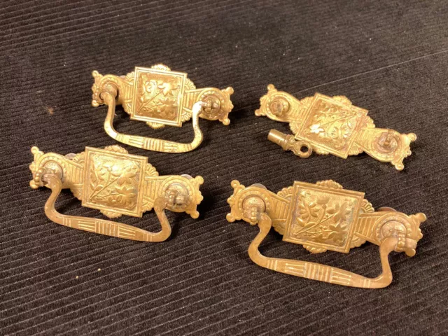 Vintage Ornate Brass Bail Drawer Pulls Art Nouveau Victorian Eastlake