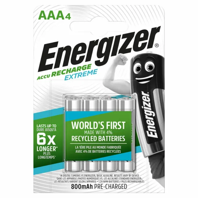 4 X Energizer Rechargeable Piles AAA Batterie Recharge Extrême Nimh 800mAh HR03