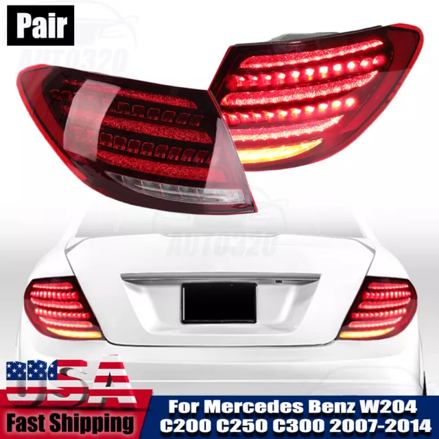 Pair LED Tail Lights For 2007-14 Mercedes Benz W204 C200 C250 C300 Rear Lamp L+R