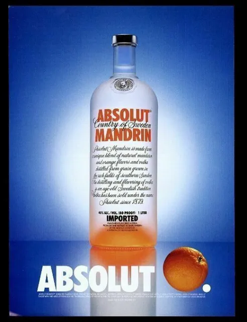 1999 Absolut Orange Mandarin vodka bottle with fruit photo vintage print ad
