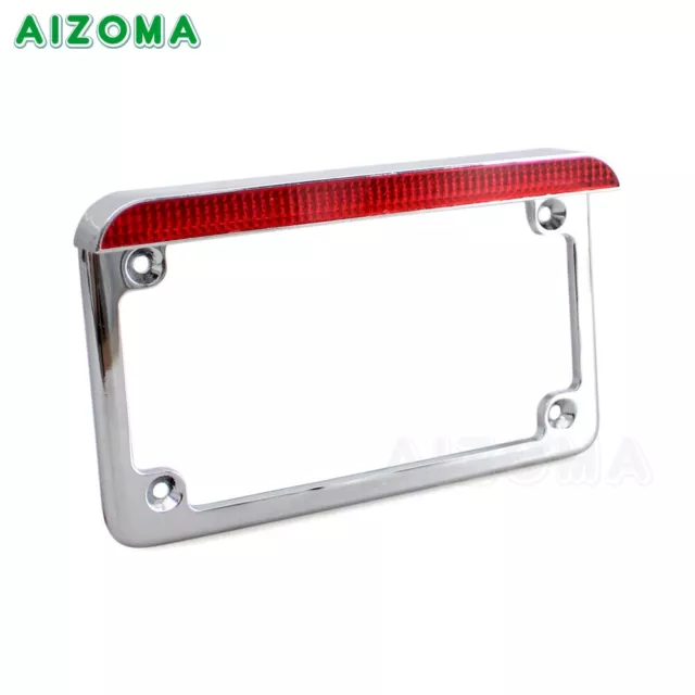 Chrome Motorcycle License Number Plate Frame Holder Bracket with LED Brake Light 3