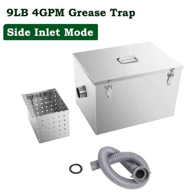 9LB Stainless Steel 4GPM Grease Trap Interceptor W/ Basket Side Inlet 9LB Stainless Steel 4GPM Grease Trap Interceptor W/ Basket Side Inlet