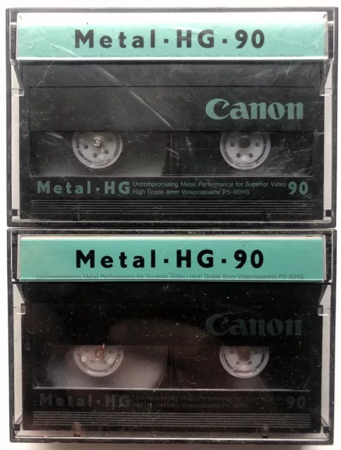 2 x Canon 8mm Metal HG Video Cassette Tapes With Cases P5-90HG