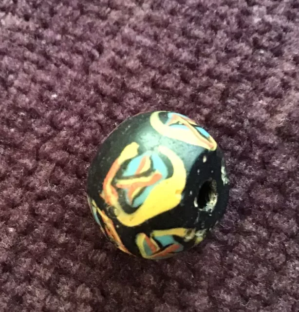 Rare Antique Venetian Black Lampwork Eye Bead