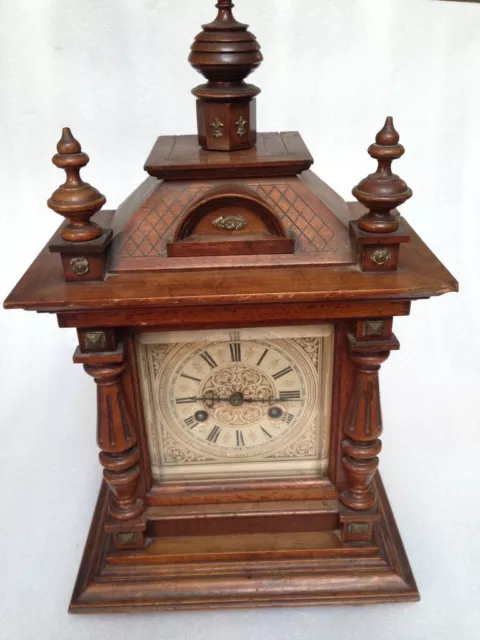 Old Junghans mahogany Gothic style wooden German made clock (Please read)