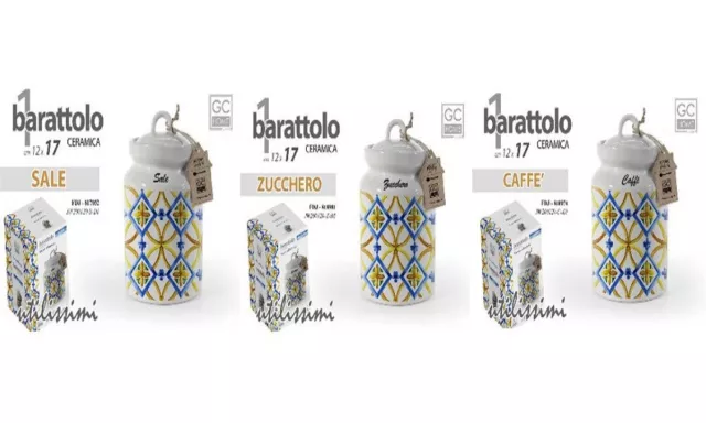 TRIS BARATTOLI SET Sale-Zucchero-Caffe' In Ceramica 12*17 Cm Ermetici  Fdj-784811 EUR 34,90 - PicClick IT
