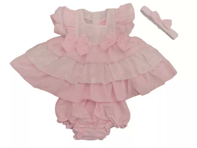 BNWT Baby girl spanish style romany frilly broderie anglaise pink dress 6-12 mth