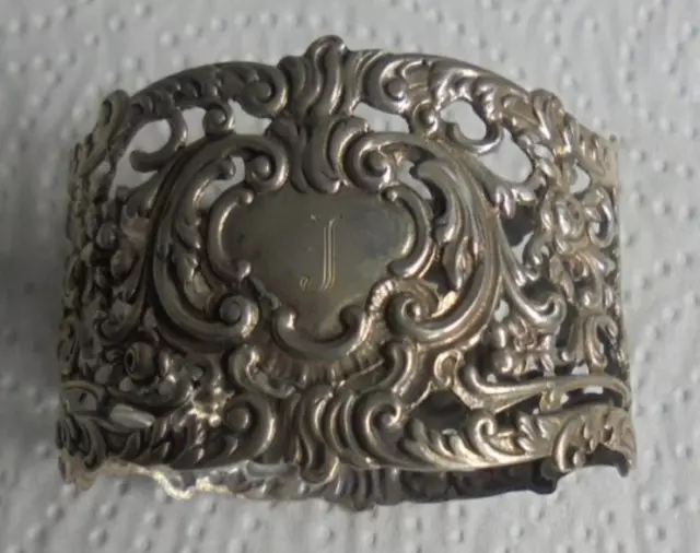 Antique German 835 Silver Hildesheimer Rose Napkin Ring "J" initial engraving