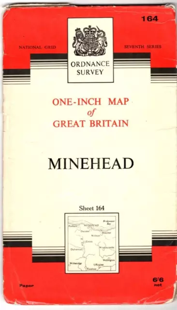 Old Vintage 1966 OS Ordnance Survey One-Inch Map 164 - Minehead