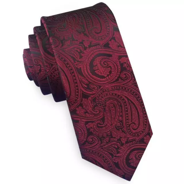 Burgundy & Black Paisley Mens Skinny Tie