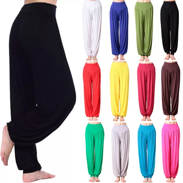 Women's Plain Loose Wide Leg Harem Pants Hippie Gypsy Baggy Dance Yoga Trousers