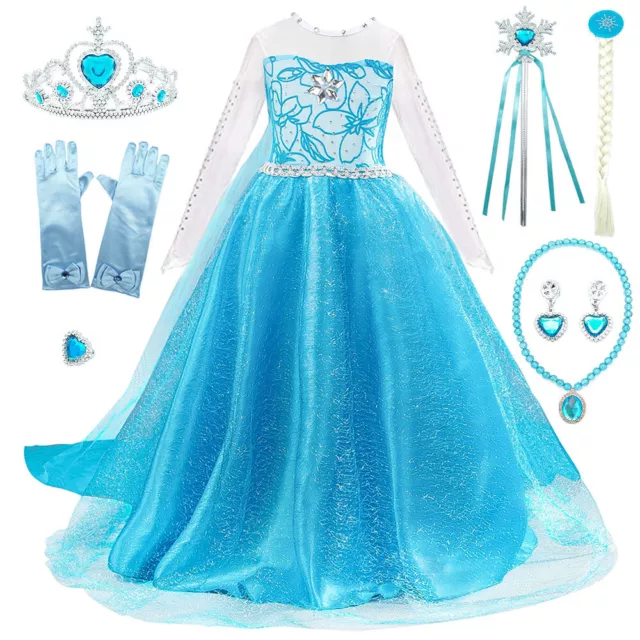 Costume Cosplay Halloween Principessa Elsa Anna Bambine Abito & Corona 2