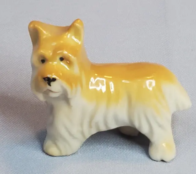 Vintage Miniature Terrier Schnauzer Dog Pup Porcelain Figurine Tan White Japan