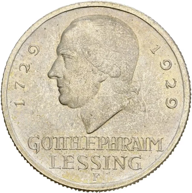 Künker: Weimar, 3 Reichsmark 1929 F, Gotthold Ephraim Lessing, Silber, Top!