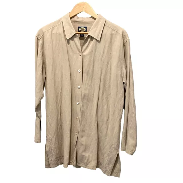 Tommy Bahama Silk Linen Button Down Shirt Womens Beige Size Small