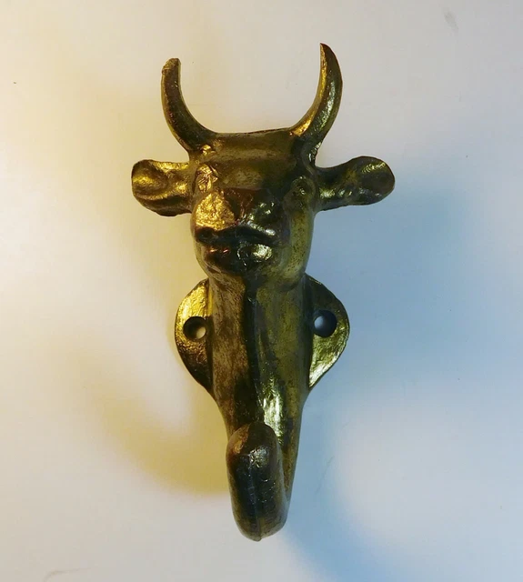 Gold Tone Cow Small Cast Iron Wall Mount Coat/Towel Hook