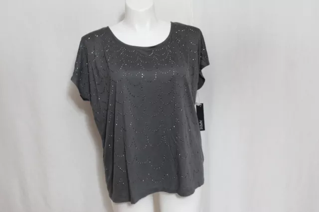 Apt. 9 Women's 0X (14) Embellished Coal Gray Short Sleeve Scoop Neck Blouse NWT