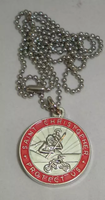 St Christopher Rides a Honda Bikers Saint Medal Necklace Honda Red