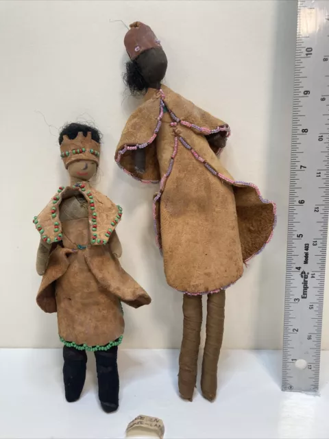 Primitive Cloth Leather Doll Hard Stuffed Body Swaziland Handmade Set Of 2