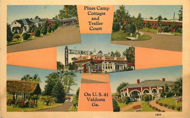 Linen Roadside Postcard Pines Camp Cottages & Trailer Court, Valdosta, Georgia