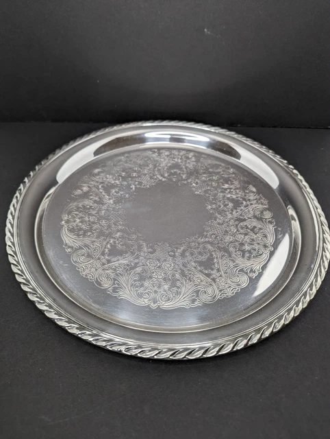 Vintage WM Rogers Silver Plate Round Serving Tray #471 12.25"