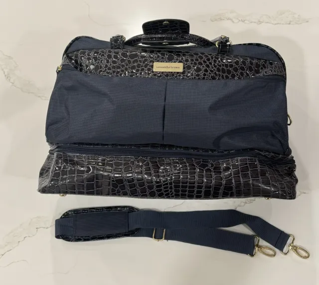 Samantha Brown Carry On Overnight Duffle Bag Navy Blue Faux Croc Shoulder Strap