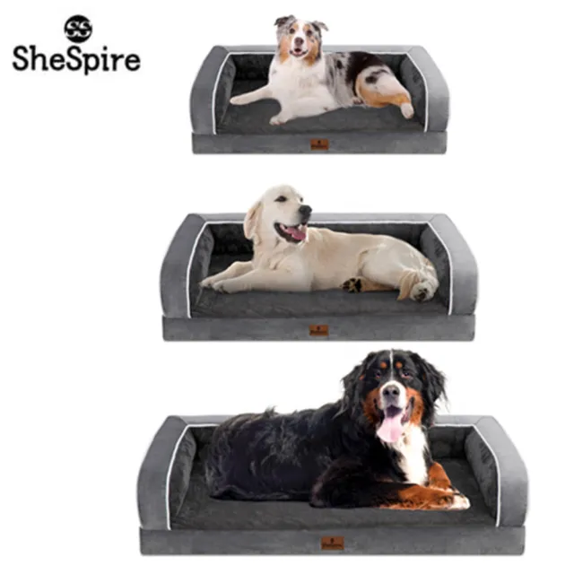 SheSpire Dark Gray Orthopedic Dog Bed Memory Foam Bolster Pet Mattress w/ Cover