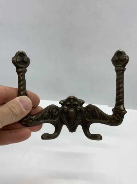 Antique Victorian Brass Coat Hat Double Hook - Salvaged Reclaimed