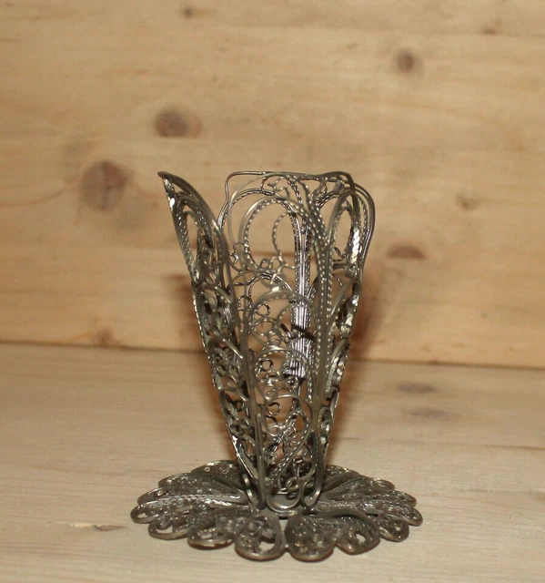 Tasse de vase décorative florale en filigrane plaqué argent vintage...