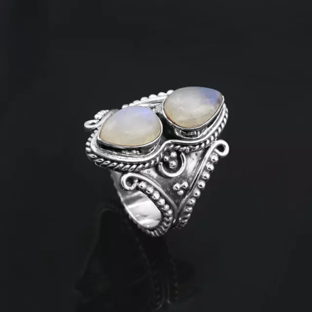 Rainbow Moonstone Ring For Women 925 Sterling Silver Handmade Gemstone Jewelry