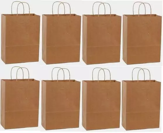 100 10x5x13 Kraft Brown Paper Handle Shopping Gift Merchandise Carry Retail Bags