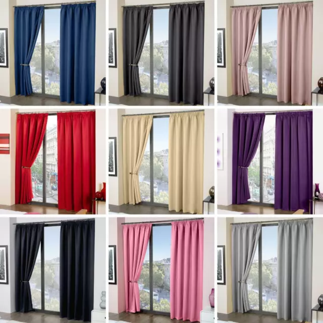 Cali Blackout Tape Top Curtains Plain Thermal Ready Made Pleated Curtain Pairs