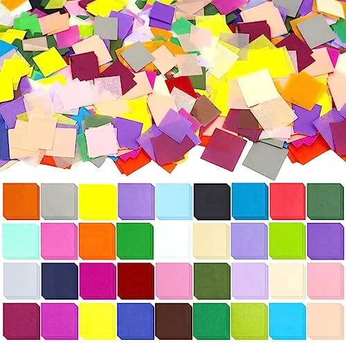 10800 PCS 1 Inch Tissue Paper Squares 36 Assorted Art Rainbow Tissue